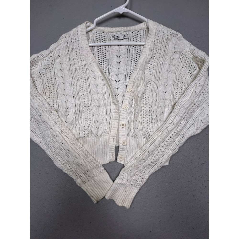 Hollister Cardigan Sweater Cotton Blend Cream White Medium Womens